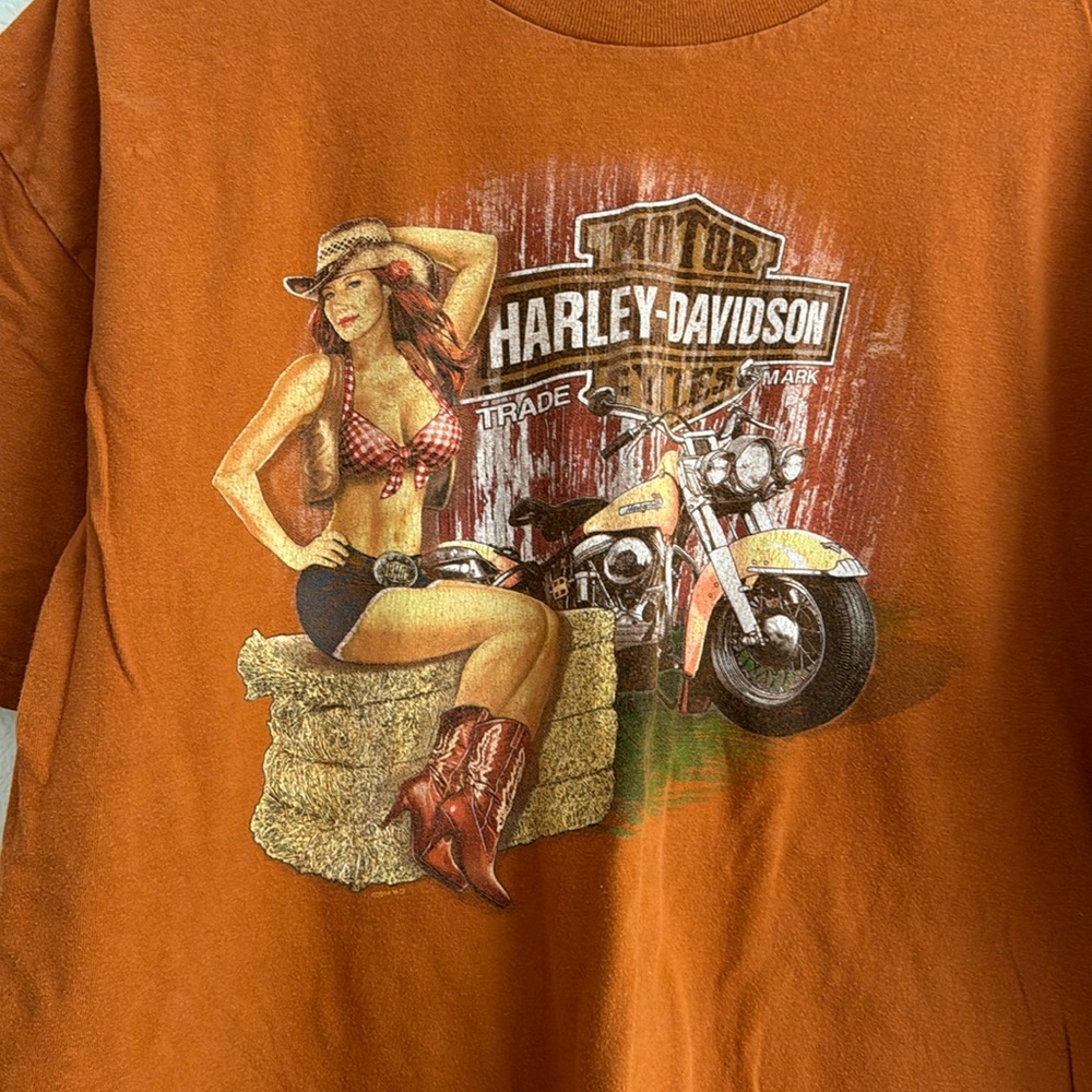 Harley-Davidson Orange Men’s Shirt with Lady Motorcycle